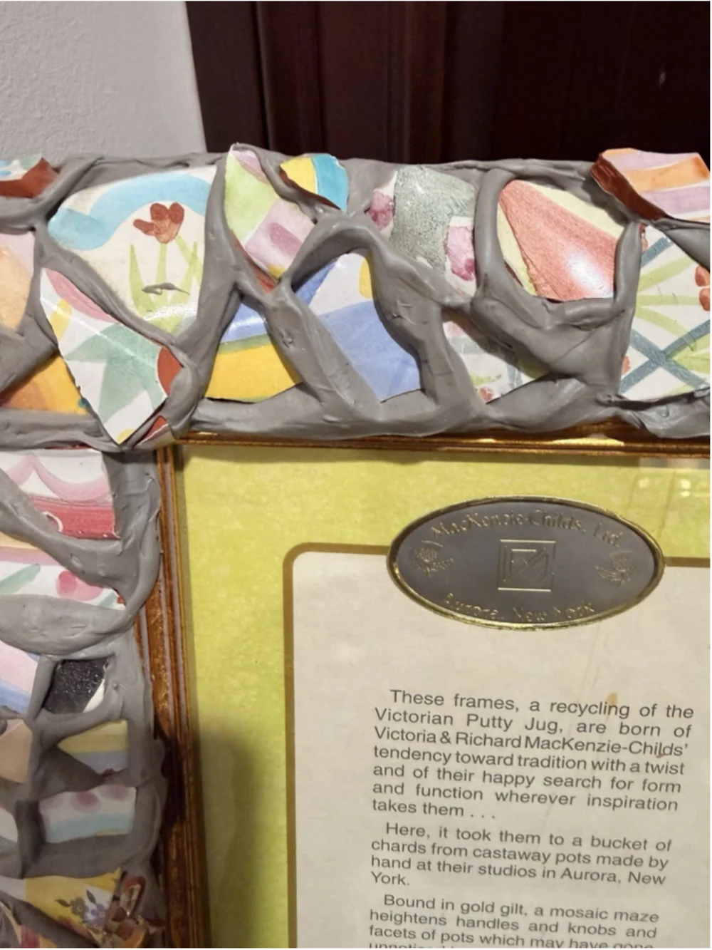 Mackenzie Childs 1980's Ceramic Shard Putty Jug 15 x 13 Picture Frame Aurora NY
